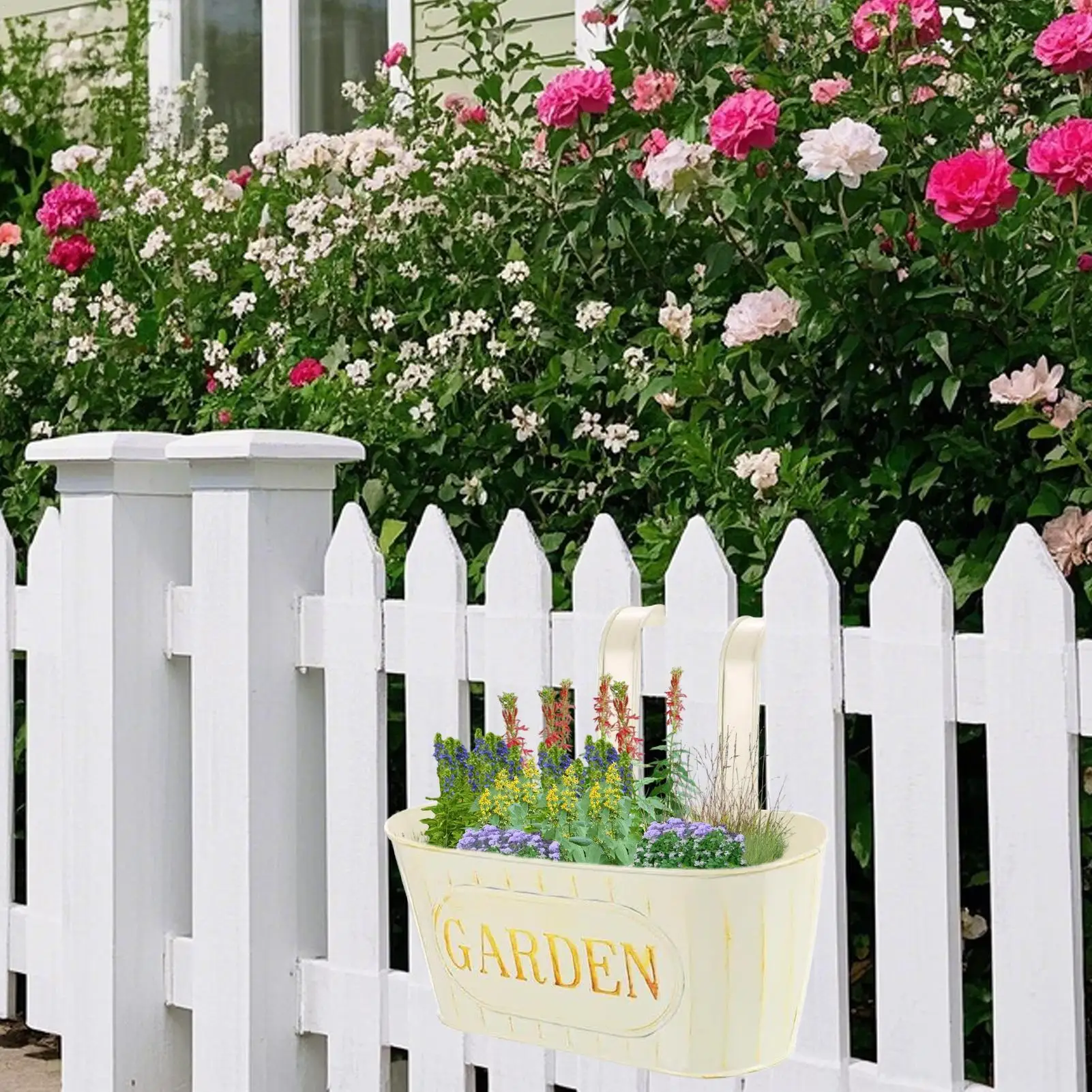 

Railing Planter 3 Pieces Outdoor Flower Pots With Drainage Holes Metal Planter With Detachable Hooks Plant Holder For Fence