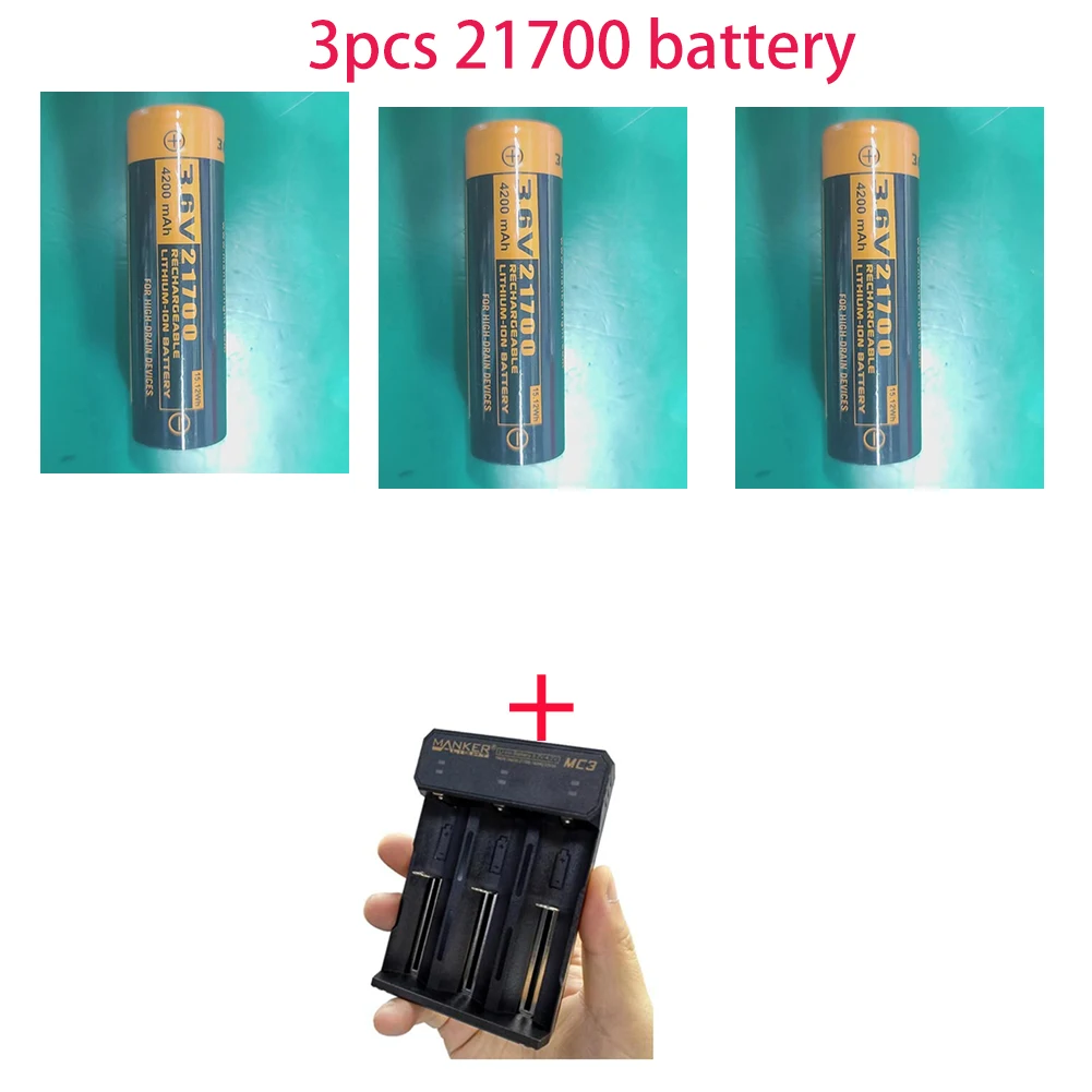 

manker 3x 21700 flashlight battery + charger