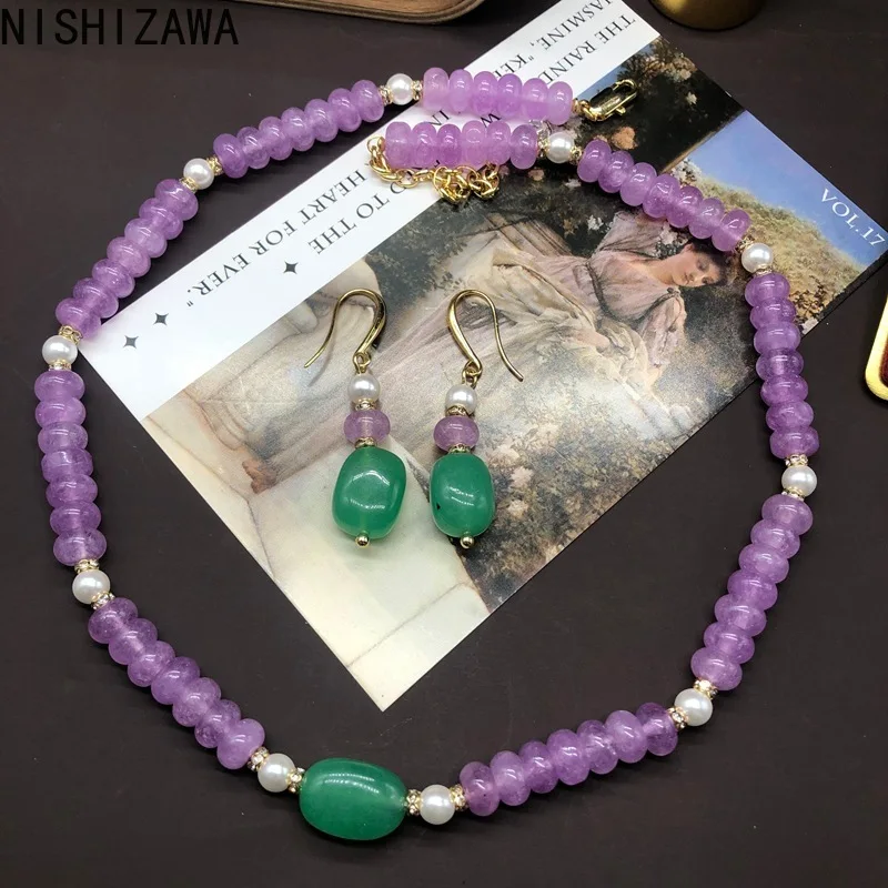 

NISHIZAWA Chinese Style Earrings for Women Natural Stones Beaded Vintage Elegant Jewelry Simple Exquisite Pendientes Mujer