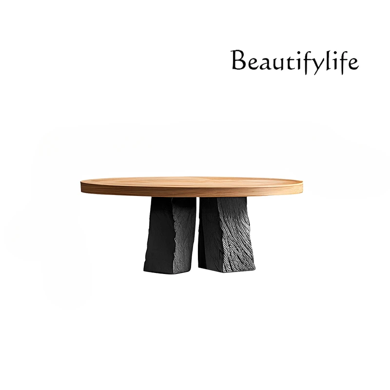 

Silent Style Solid Wood Tea Table Minimalist Art Villa Living Room High-End Atmospheric round Tea Table Tea Table