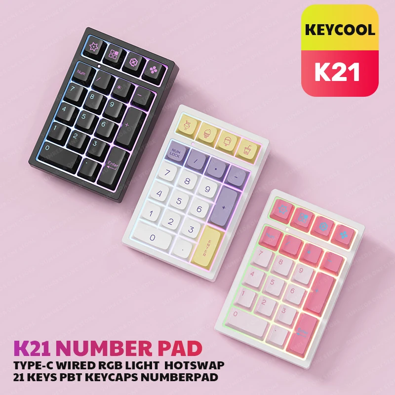 

Механическая цифровая клавиатура Keycool K21, беспроводной/проводной переключатель Rgb Красного/желтого цвета, внешний блокнот для финансов, офиса, Подарочная панель