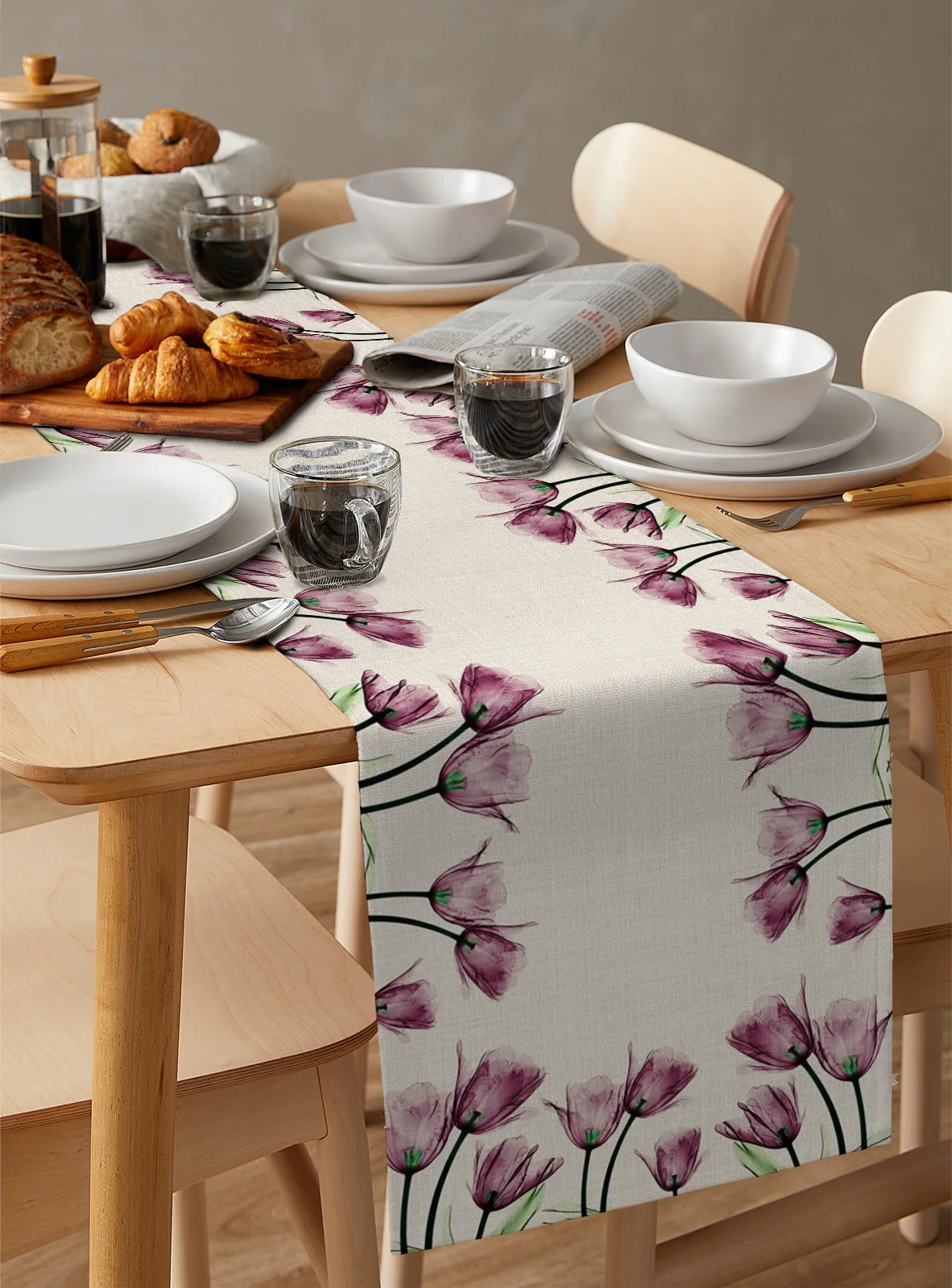 Orange Tulip Flower Pattern Table Runner Modern Home Wedding Decoration Table Runner Kitchen Decoration Tv Cabinet Table Cover