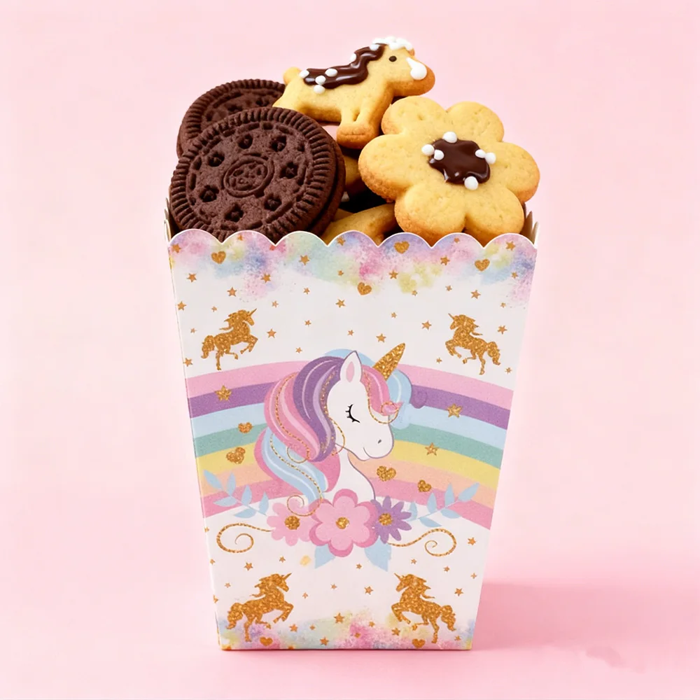 10 Stück Einhorn-Popcornboxen Einhorn-Themen-Keks- und Süßigkeitenboxen Babyparty Mädchen Geburtstagsparty Zubehör Einhorn-Geburtstagsdekoration – Detail 3