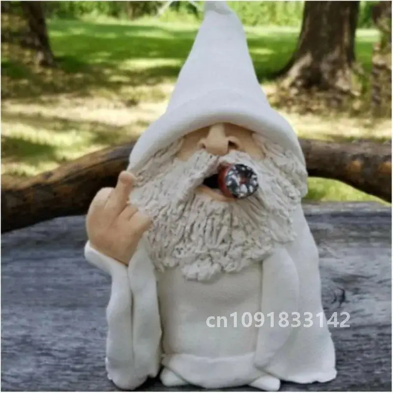 Naughty Smoking Bearded Dwarf Garden Sculpture Ornament Scornful Wizard Gnome Statue Indoor Outdoor Figurine Home Yard Christmas