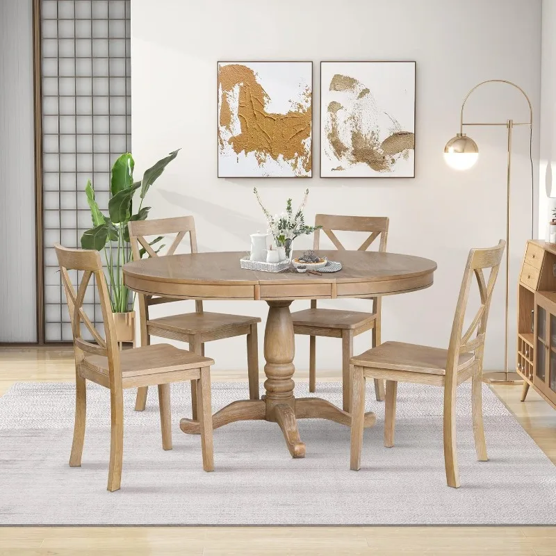 

Dining Room Table Set Include Round Table and 4 Chairs Set 5 Piece Farmhouse Round Dining Set