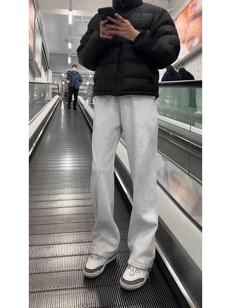 

Мужские прямые спортивные штаны на подкладке Fce, повседневные спортивные брюки с цветочным принтом, осень-зима, тяжелые драпированные брюки Du Knife