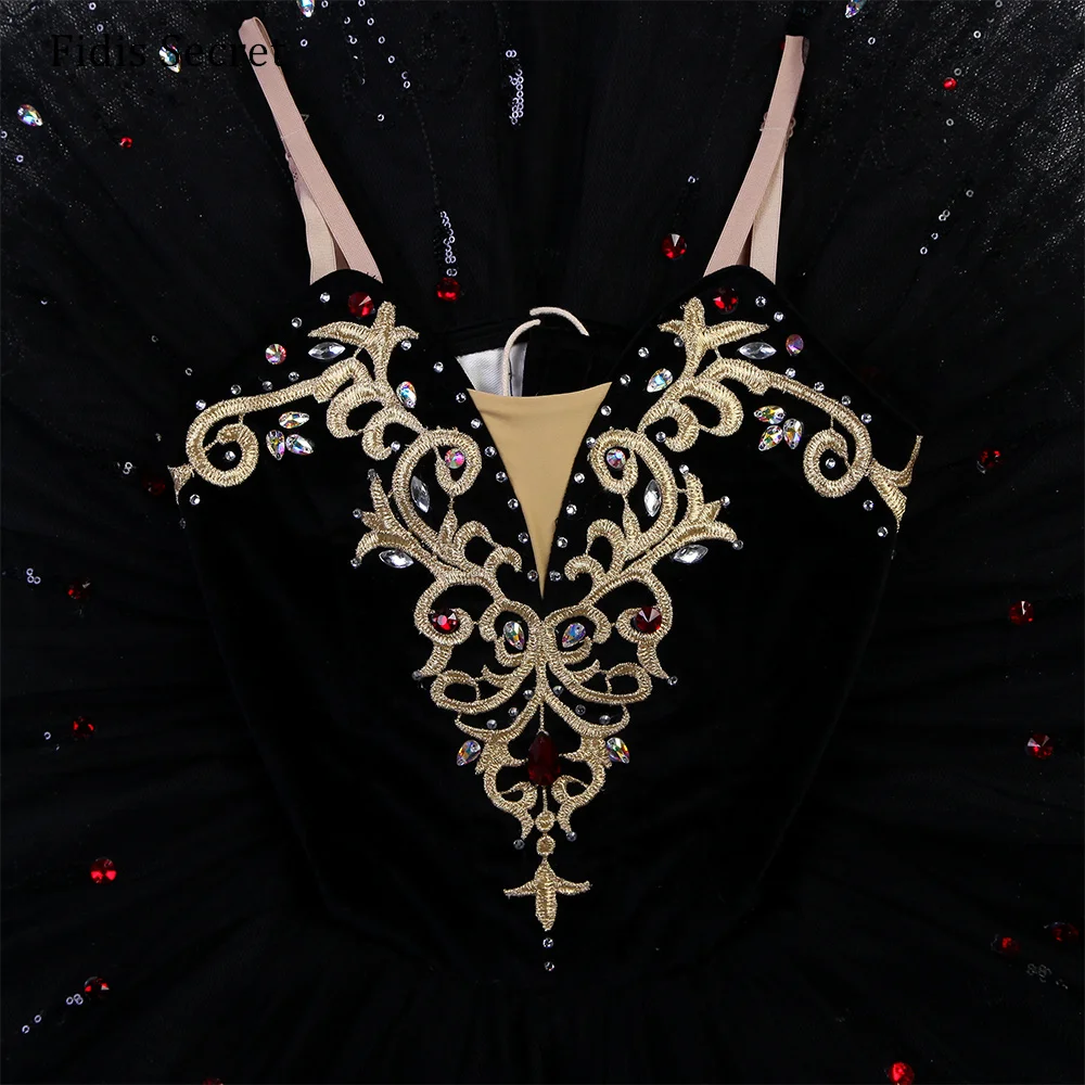 

Women Black Professional Platter Ballet Tutus,Black Swan Classic Dance Performance Costume,Ballerina YAGP Competition Stage Wear