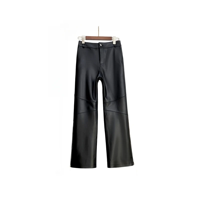 2023 Autumn Winter Brand New Designer Women\'s High Quality Genuine Leather Straight Pants A660