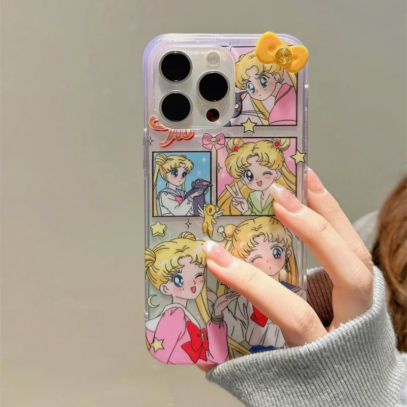 Capa de telefone sailor moon para iphone, 3d desenhos animados bonitos, capa tpu dura à prova de choque, ilustração anime japonês, 15, 14, 13, 12, 11 pro max