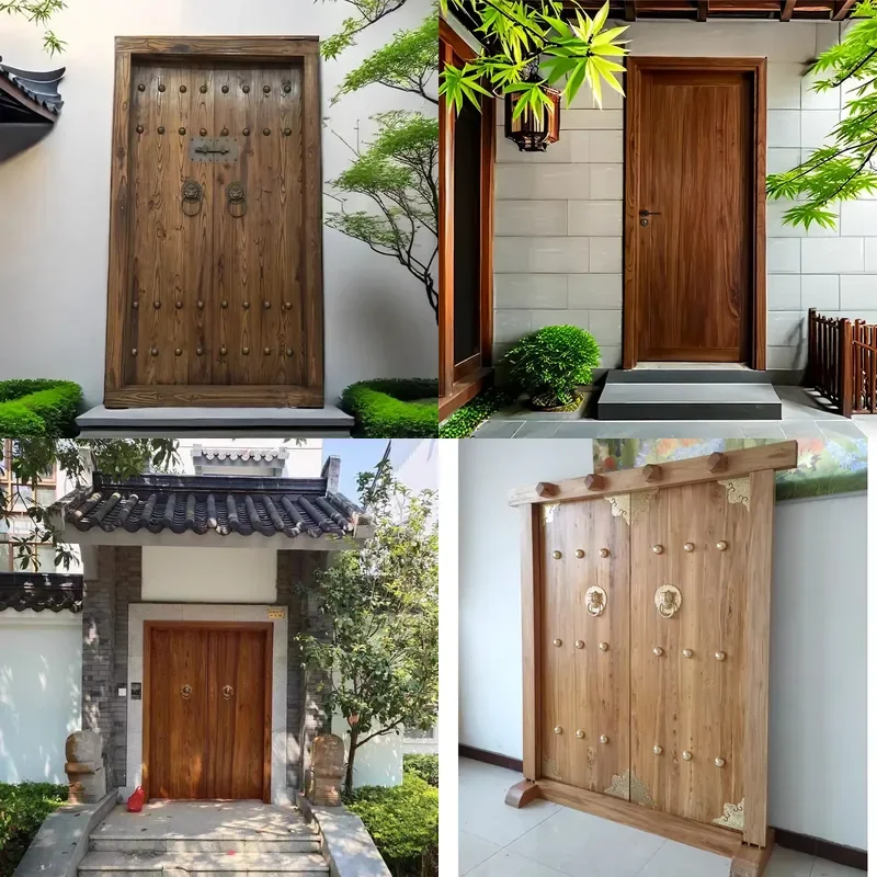Vintage Old Elm Solid Wood Swing Gate for Villa Courtyard Chinese Antique Style Wabi Sabi Rural Entrance Door