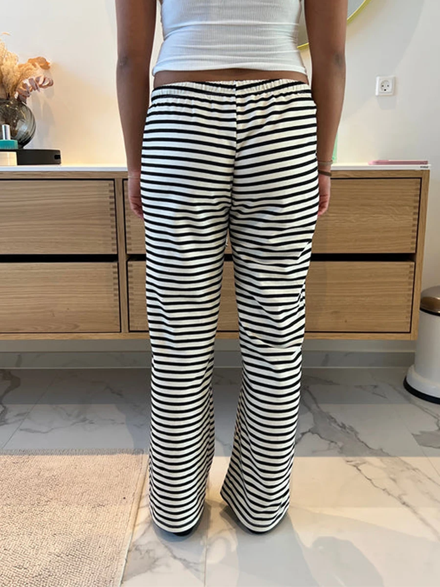 Women Loose Pants Stripe Drawstring Elastic Waist Trousers Spring Summer Casual Sweatpants Bottoms