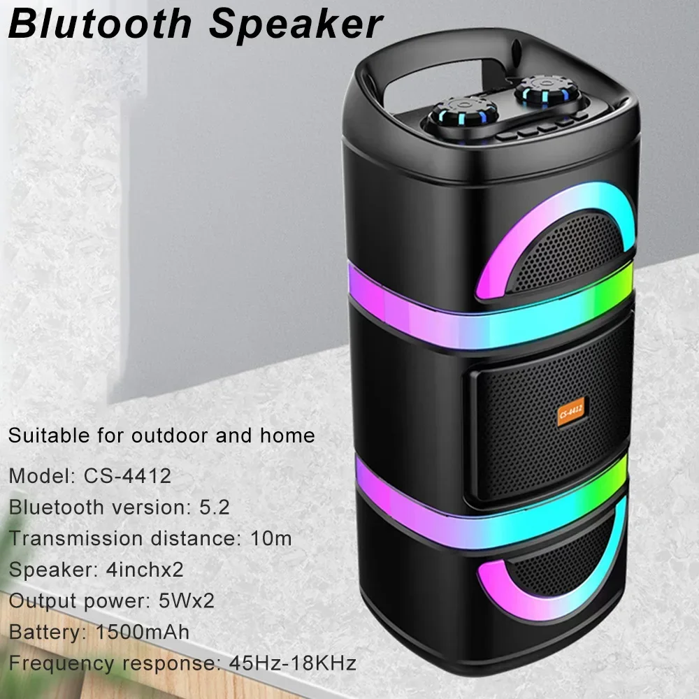 Dual 4 Inch Portable Stereo Speaker with RGB Lights Support BT TF Card U Disk FM Family Wireless Bluetooth Audio Music Player