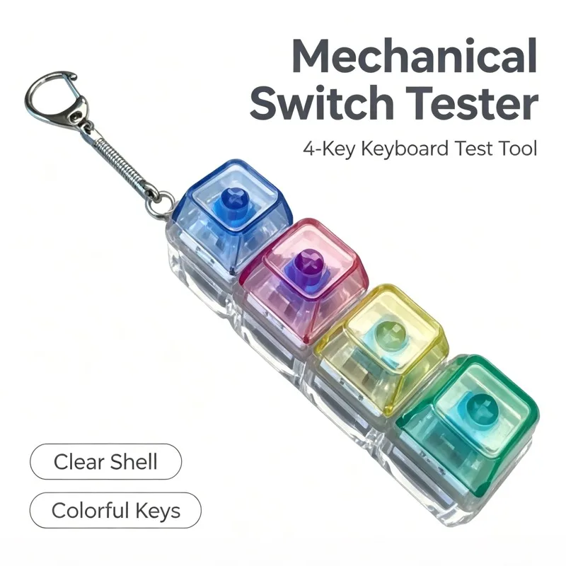 4-Key Mechanical Keyboard Switch Tester Keychain Colorful Keycaps Fidget Clicker Stress Relief Toy Gift