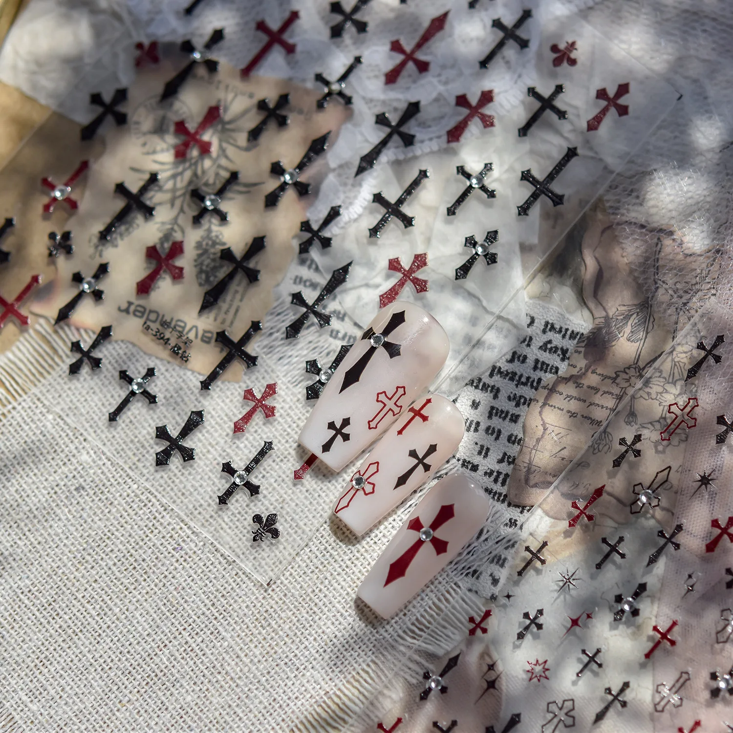 Adesivi per decorazioni per unghie di Halloween Adesivi per nail art con piccola croce di diamanti di cristallo 5D Decalcomanie per accessori per manicure autoadesive fai-da-te