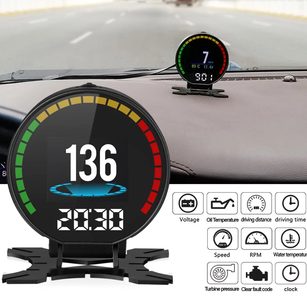 P15 For HUD OBD Smart Digital Meter Multiple fuel Consumption Head Up Display OBD2 Turbo Boost Pressure Meter Alarm Oil Gauge