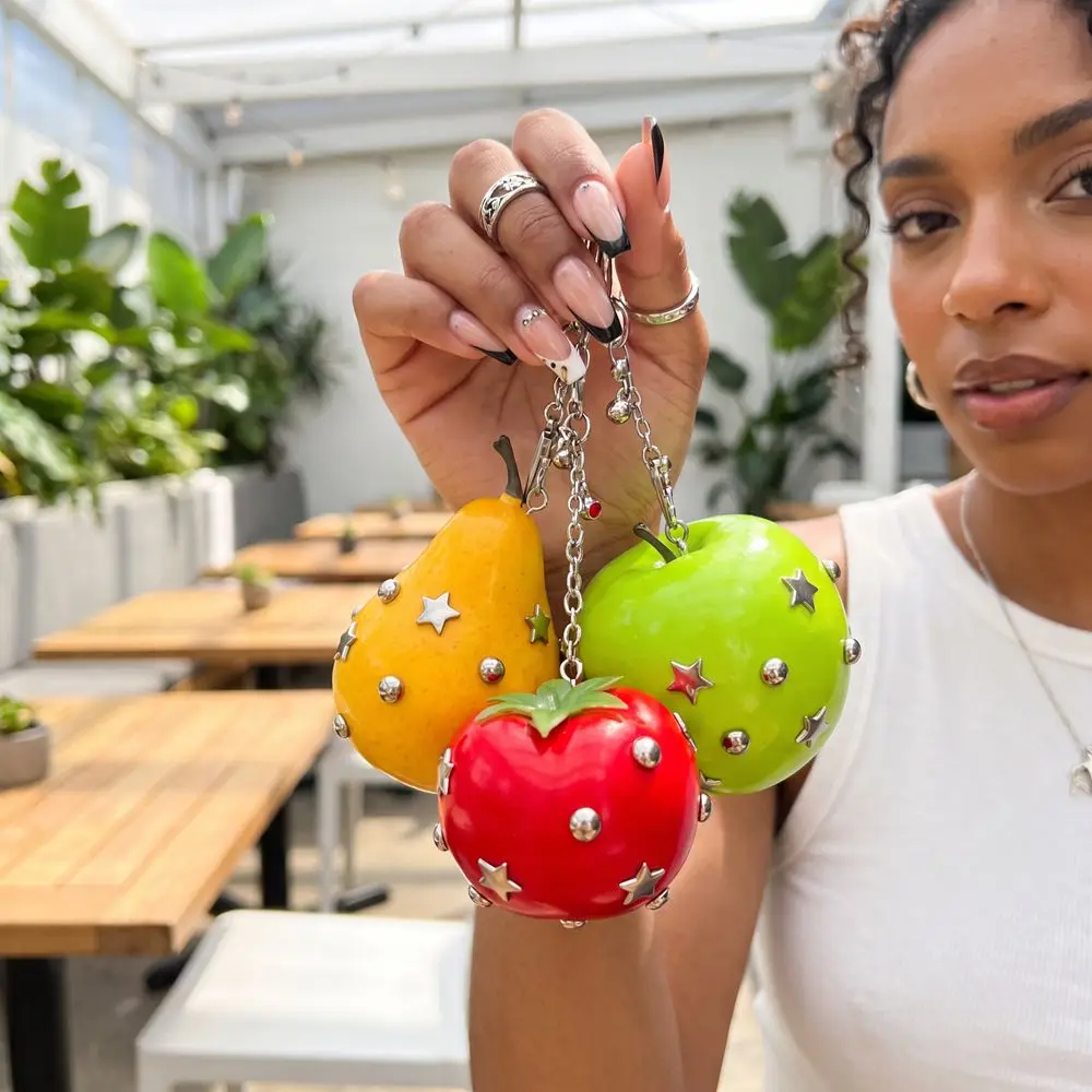 Y2K Simulation Fruit Keychain Metal Harajuku Star Rivet Bag Charm Lolita Vegetable Pu Fruits Bag Pendant Hanging Accessory