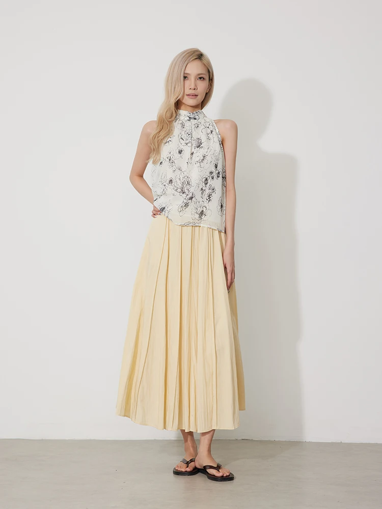 

Юбка-миди А-силуэта Ele: Новинка ранней весны, эластичный пояс, плиссированная, из смесового хлопка, женская модная премиум-юбка