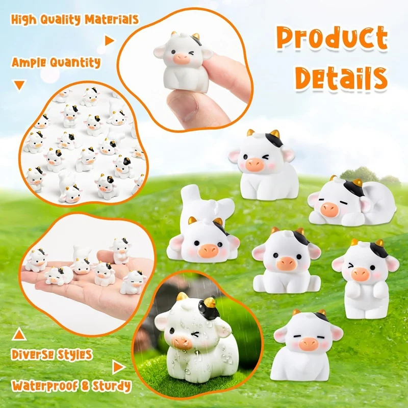 12 Pcs Mini Cows, Mini Resin Cows Figurines, Tiny Mini Animals Miniature Figurines, Cute Cow Cupcake Toppers Fairy Retail