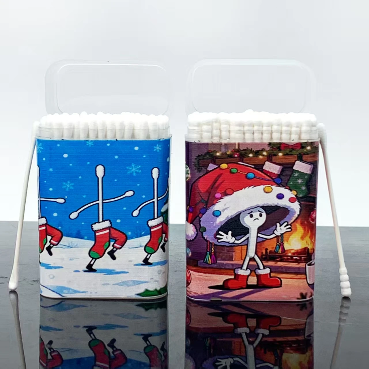 100개/200개 크리에이티브 크리스마스 듀얼 엔드 면봉, 일상 가정용 슬림 스틱 면봉