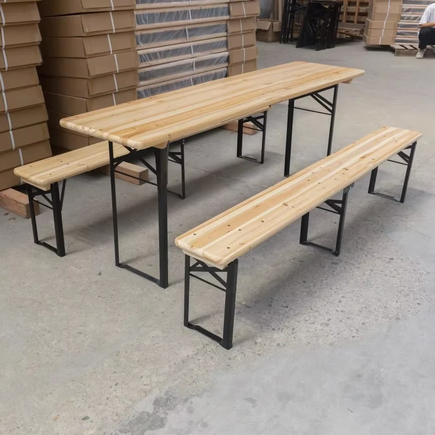 Folding Portable Outdoor Beer Bench Table Sets Picnic Travel Camping Garden Banquet Events Wooden Table and Chair Seat Set