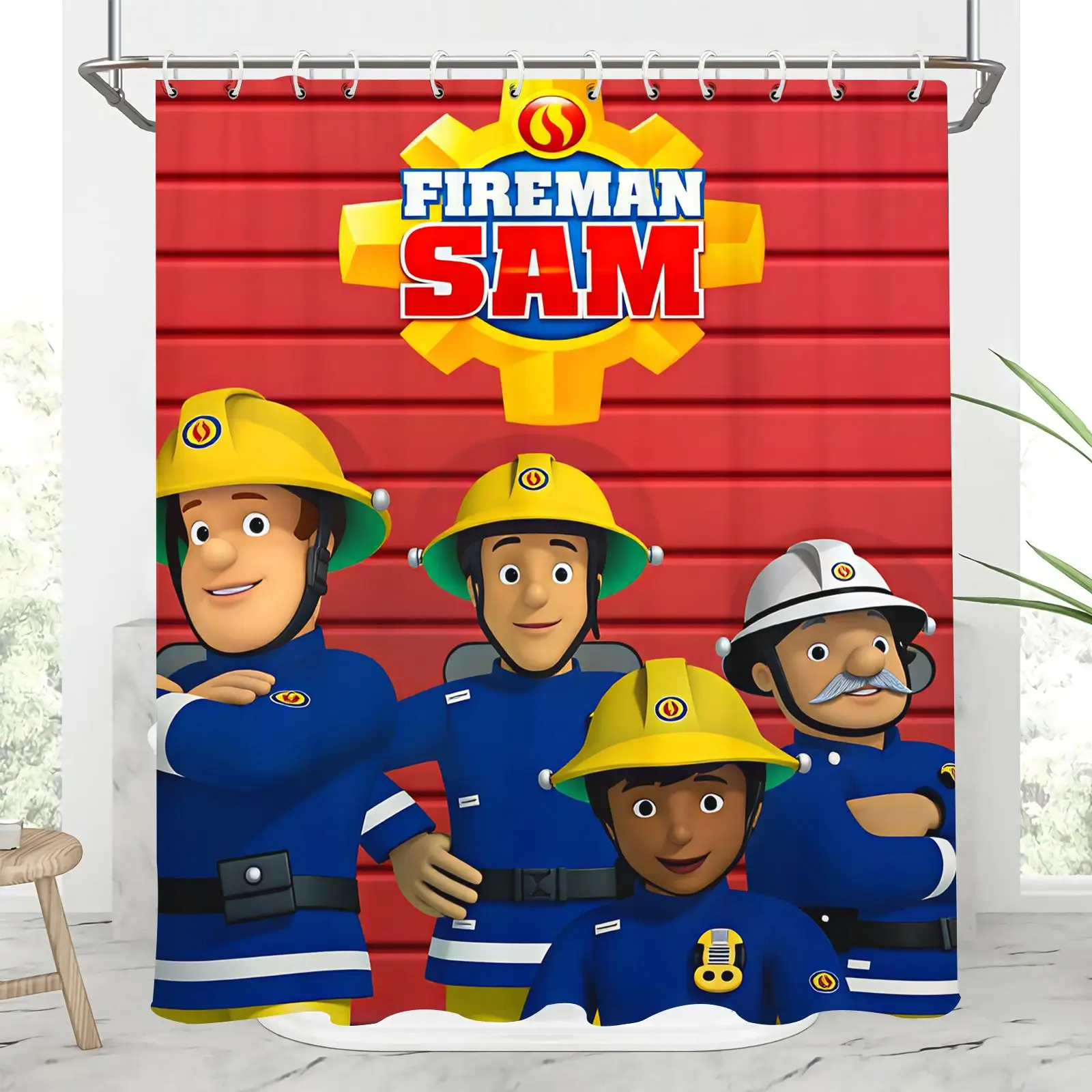 Fireman Sam Cartoon Shower Curtain Waterproof Polyester Kids Bathroom Curtain Mildew Resistant Bath Curtain Home Decor