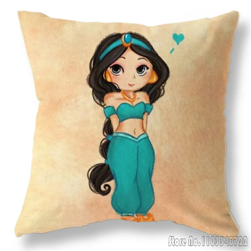 Disney Princess Jasmine Belle Girl Cushion Cover Plush Pillowcase Pillow Case Shams Party Sofa Home Decor 45x45cm Kids Gift