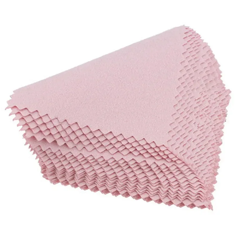 Pano de polimento rosa para limpeza de joias de prata e ouro, macio e eficiente.