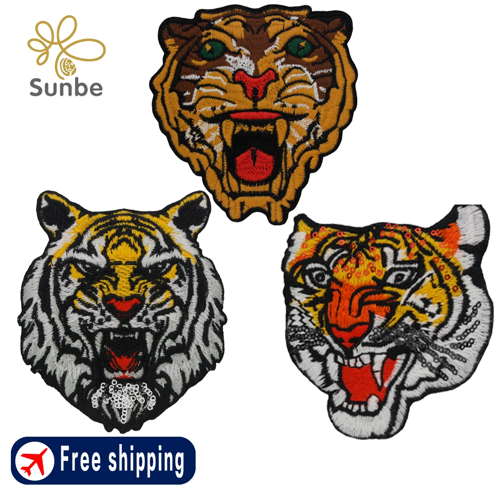 Sequin Tiger Patches Roaring Tiger Embroidered Badge Sew On Patch DIY Costume Jean Bags Motorcycle Biker Fabric Sewing Appliqué