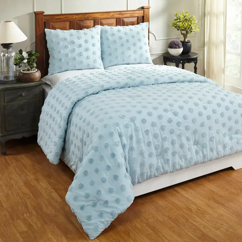 

Athenia 3 Piece Comforter Set, 100% Cotton Tufted, Polyester Filling, Queen, Blue