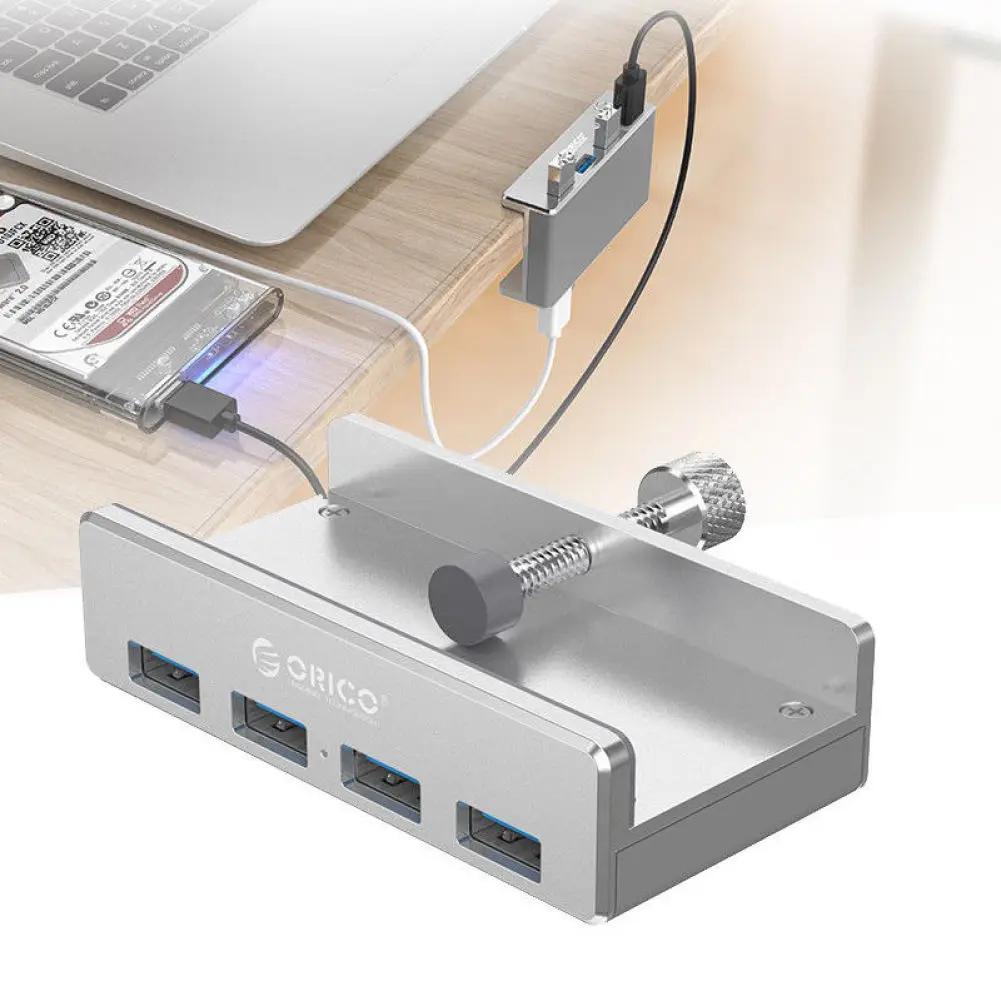 MH4PU Aluminum 4 Ports USB 3.0 Clip-type HUB For Desktop Laptop Clip Range 10-32mm With 100cm Date Cable