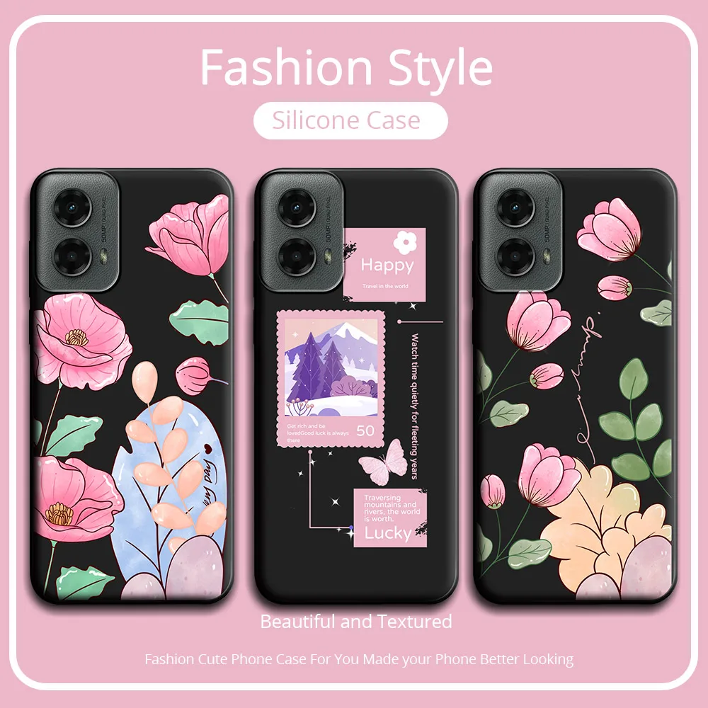 For Motorola Moto G 5G 2024 Case Cute Flower Soft Silicone Couple Phone Case For Moto G 5G 2024 Protect Shockproof Cartoon Cover