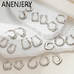 ANENJERY 316L Stainless Steel Hollow Irregular Line Bowknot Earrings for Women Niche Vintage Jewelry Gifts Wholesale