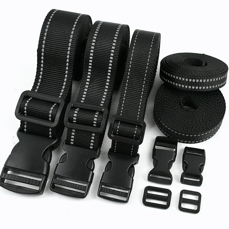 

1-5Sets Dog Collar Repair Accessories 15-38mm Reflective Webbing for Bags Release Buckle Plastic Sliders Carabiners and Hooks