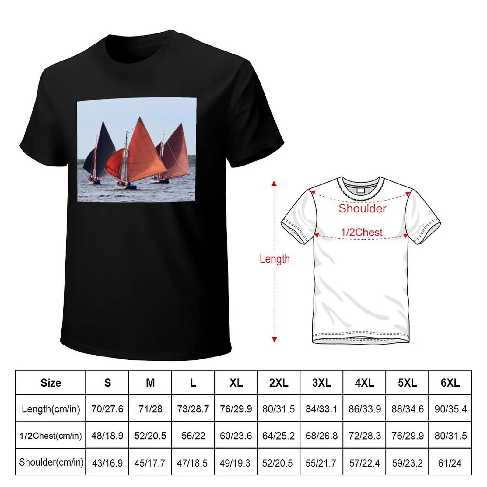 Three Irish boats (Galway Hookers) with red sails T-Shirt graphic t shirt vintage basketball graphic tees men graphic t shirts