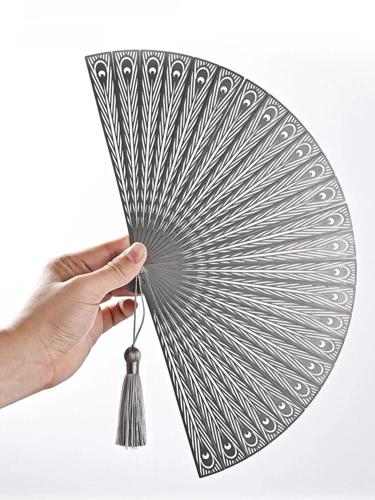 New Chinese Steel Gufeng Fan Hollowed Out Portable Self-defense Kung Fu Iron Fan Tai Chi Metal Stainless Steel Folding Fan