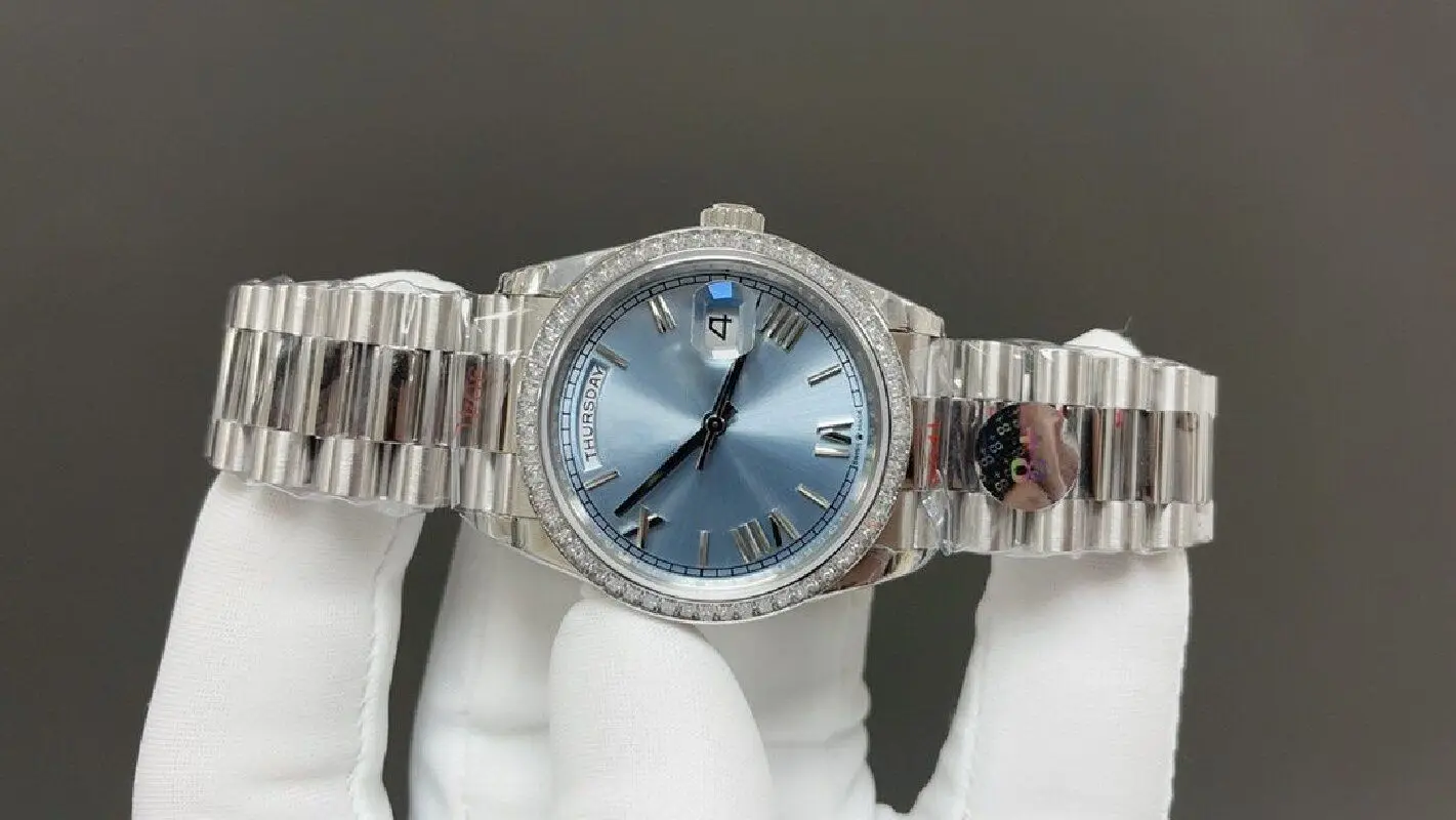 Image of Edle Designeruhr für Damen und Herren, Perlenmuster-Zifferblatt, Quarzuhr, Lederarmband, wasserdicht, luxuriös, elegant, für festliche Anlässe, als Geschenk für Paare, Hochzeit, Bankett oder Party,