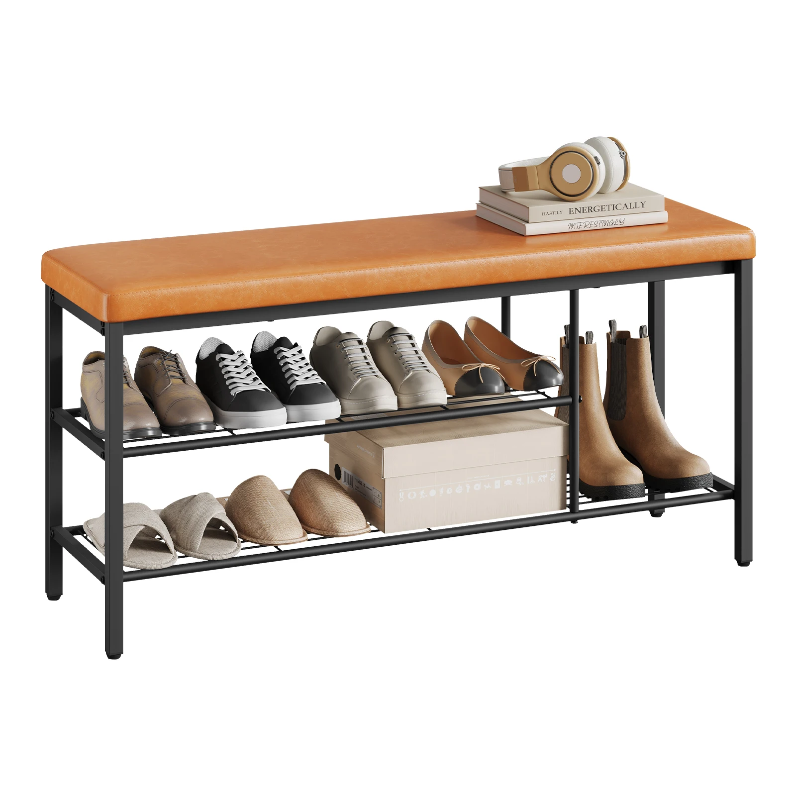 Image of WOLTU Schuhbank mit Ablagefach, Schuhregal mit gepolstertem Sitzkissen aus Kunstleder für Stiefel, Schuhe, Flur, Wohnzimmer