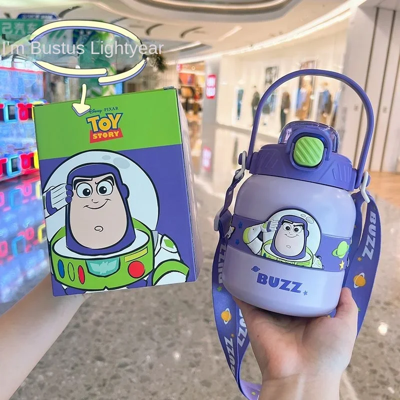 Disney Buzz Lightyear Cute Children Outdoor School Sports Portable Double Drink Large Capacity Cartoon Water Bottle Thermos Cup