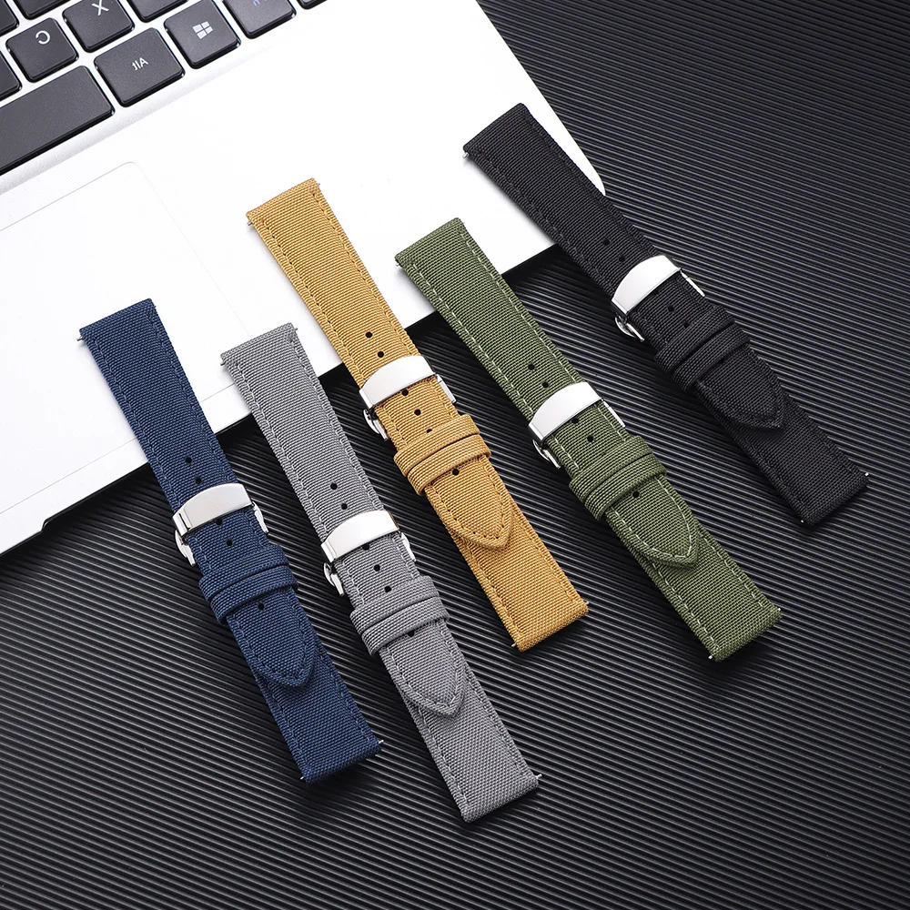 20mm 22mm Quick Release Nylon Watch Strap Butterfly Buckle Two Sided Sailcloth Band for Omega for Seiko for Blancpain Bracelets
