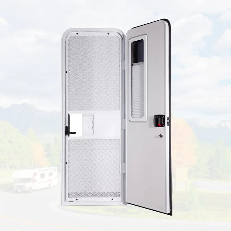 

19RD Camper Entry Door Black Aluminum Alloy Door Frame And White Panel With Sun Blind Motorhome Rv Door