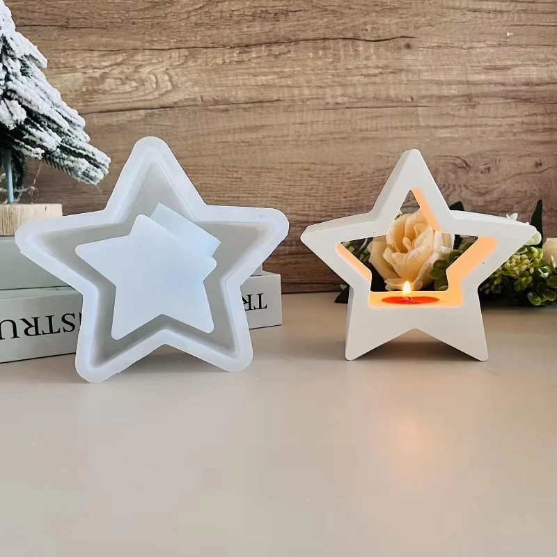 ive-pointed Star Candle Holder Mold Star Tea Light Holder Silicone Molds Aromatherapy Candlestick Concrete Mold