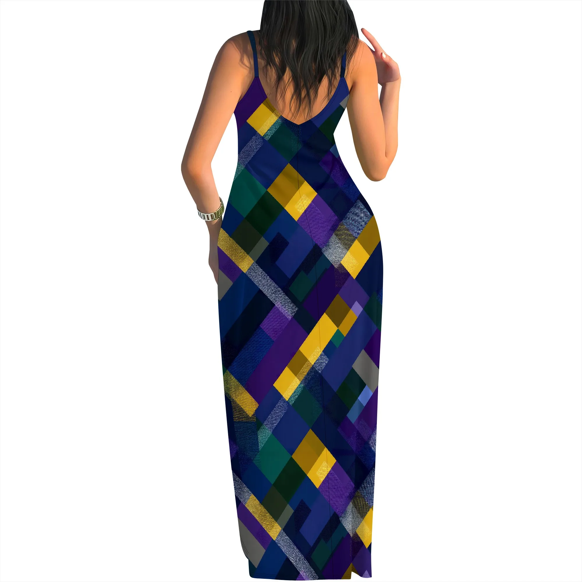 レディース夏用プラスサイズハワイアンワンピース タイダイ柄 スパゲッティストラップ マキシ丈ワンピース ビーチ ボヘミアン カジュアル サマードレス