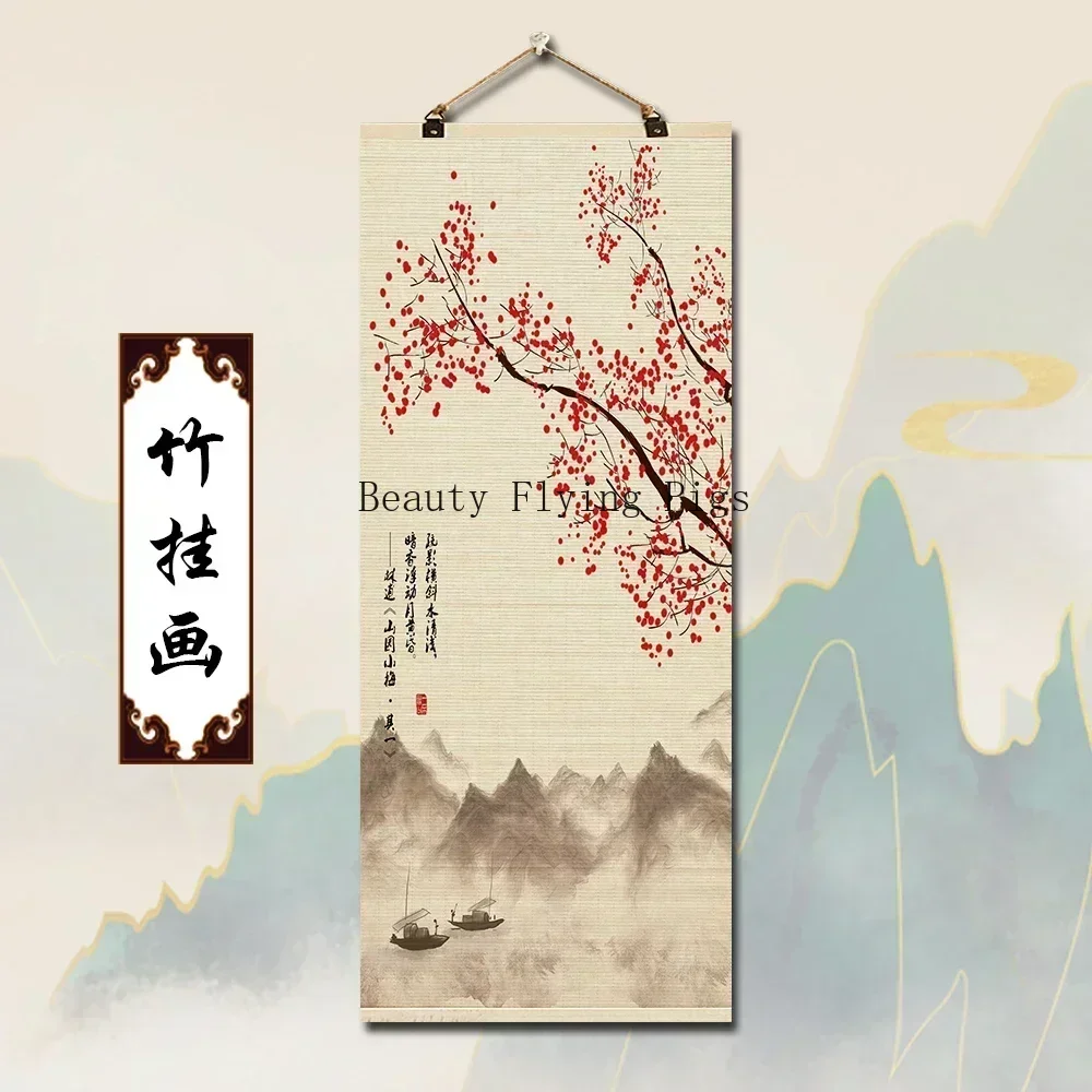 1pc Customized Bamboo Curtains Traditional Painting of Flowers and Birds Wall Hanging  Doorway Divider Ideal for Home Decoration