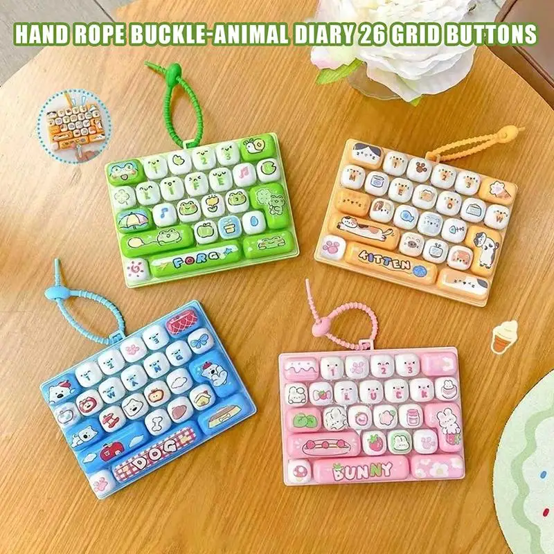 Cartoon Animal Printed Mini Keyboard Fidget Toy Kawaii Style with Lanyard Sensory Toy for Classroom Rewards