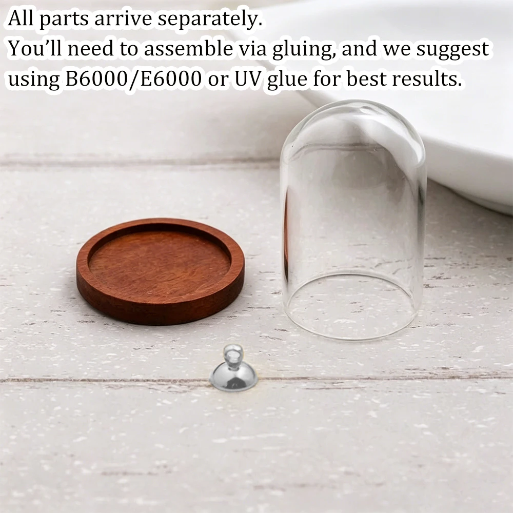Tiny Miniature Glass Dome Jar Wooden Base Silver Loop Mini Display Bell Jar For DIY Craft Dollhouse Jewelry Making Accessories
