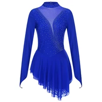 Vestido de baile con diamantes de imitación para mujer, vestido de patinaje artístico, leotardo de manga larga, traje de baile de competición de patinaje sobre ruedas