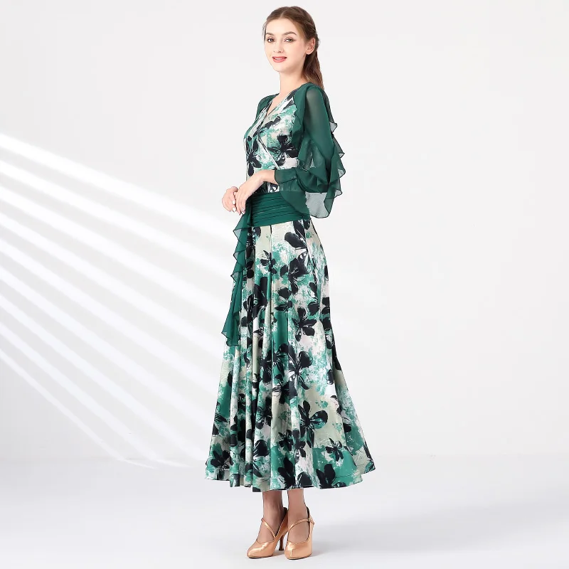 

X007 New Adult Modern Dance Dress National Standard Dance Dress Waltz Social Dance Dress Waltz Tango Costume Dresses Green Suit