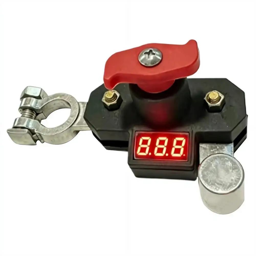 Car Battery Disconnect Switch with LED Digital Display 12-24V Bidirectional Rotating Power Cut Off, Universal Side Post