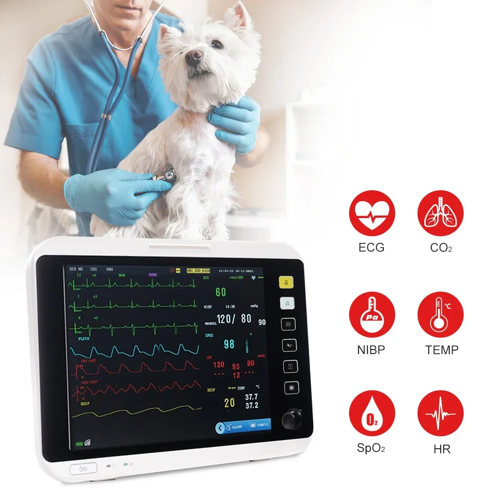 12.1 Inch Multilingual Por Pet Veterinary Multi-parameter  with NIBP ETCO2 Function for Clinic Lab Use