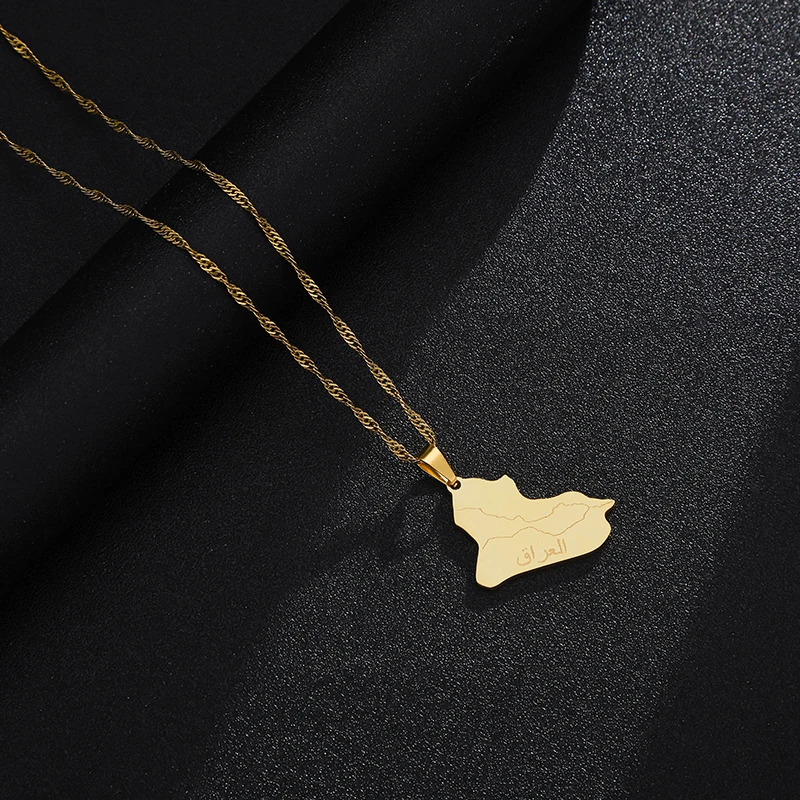 Mode Republik Irak Karte Anhänger Halskette Edelstahl Männer Frauen Herz Kreuz Karten Schmuck Geschenk – Detail 3
